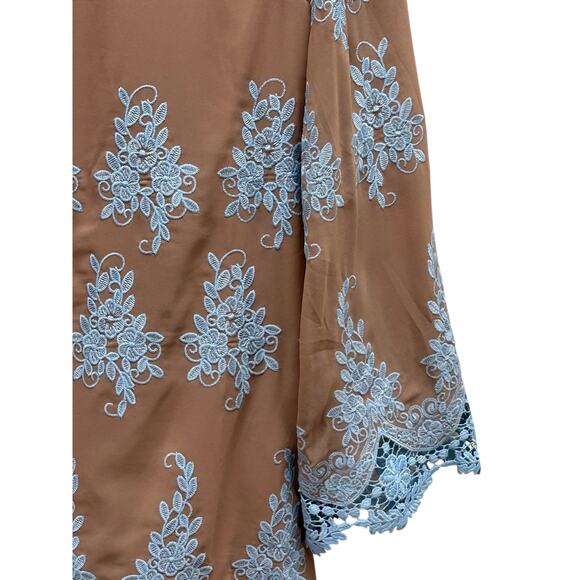Free the Roses Floral Embroidered Chiffon Mini Dress Small Nude Blue NWT - Picture 6 of 10